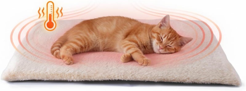FunFurry Self Warming Cat Bed, Heating Cat Pad, Extra Soft Flannel Surface, Removable ＆ Washable, Thick Thermal Mat with Non-Slip Bottom (Ivory, 29" X 19") - Image 1